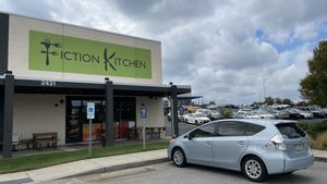 Outside dining by front entrance   at Fiction Kitchen in Raleigh