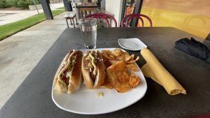 Hotdogs and chips   at Fiction Kitchen in Raleigh