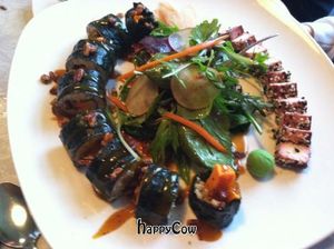 SWEET POTATO SUSHI ROLLS WITH SASHIMI TOFU at Fiction Kitchen in Raleigh