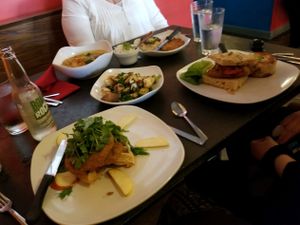 Chk'n and Waffles, Roasted Veggies Side, Mock Chk'n Sandwich w/ Smashed Potatoes, Curry, and more Chk'n at Fiction Kitchen in Raleigh