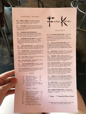 Menu at Fiction Kitchen in Raleigh