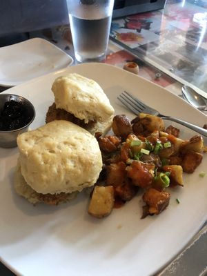 Chicken biscuit with blackberry jam at Fiction Kitchen in Raleigh