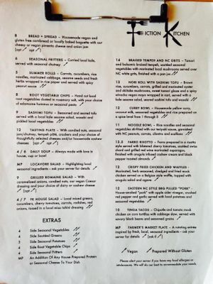 Menu at Fiction Kitchen in Raleigh