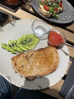 Toast with tomato - extra avocado   at Cult Café in Valencia