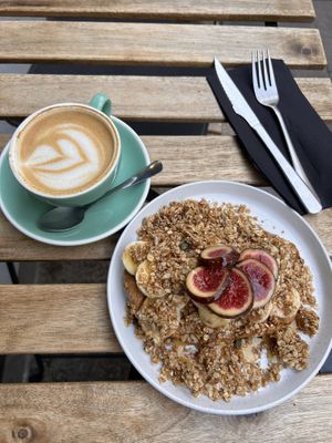 Peanutbutter toast (sourdough) with banana and granola  at Cult Café in Valencia