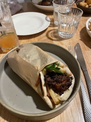 Vegan gyros with courgette   at Spero Greek Street in Mooloolaba