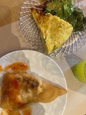 Empanadilla and Tortilla (vegan)   at A Corre Vexeta in Santiago De Compostela
