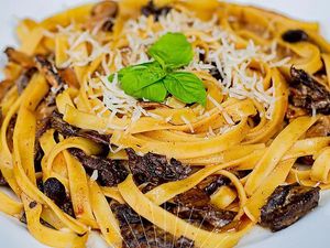 Eggless Fettuccine topped with Funghi Sauce at Belle de Jour Botequim in Natal