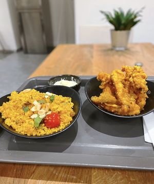 Couscous and oyster mushroom tempura  at Ropogó in Budapest