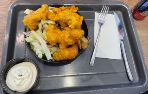 Mushroom tempura with avocado salad and vegan mayo  at Ropogó in Budapest