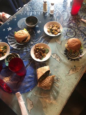 Kombucha, Momma earth wrap w/tempeh Tuna sandwich and Grass fed Cheeseburger  at Cafe Organic in Fort Walton Beach