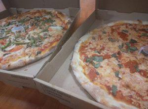 Happy Vegan and Margherita at Tony's Pizza in Flagler Beach