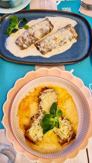 Mushroom cannelloni and eggplant rolls at Mareando la Huerta in Alicante