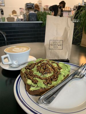 Avocado Toast with Pickled Mustard Seeds   at Leslie Coffee Co in Wichita