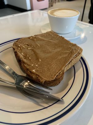 Almond Butter Toast and Peppermint Mocha Oat Latte  at Leslie Coffee Co in Wichita