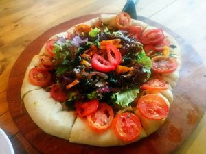 Vegan pizza at Herbolarium in Santa Fe