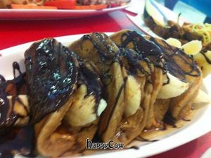 chocolate - peanut butter - banana pancakes ... delicious!  at Pura Vida Bakery and Bystro in Las Vegas
