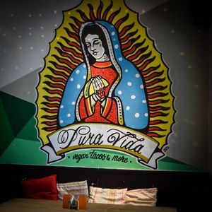 Interior art at the restaurant at Pura Vida Vegan Tacos in Antwerpen