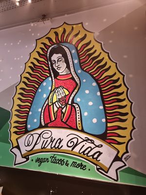 Wall painting inside at Pura Vida Vegan Tacos in Antwerpen