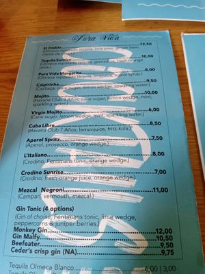 Cocktail menu at Pura Vida Vegan Tacos in Antwerpen