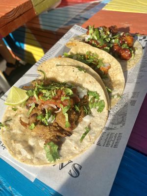 3 different taco’s  at Pura Vida Vegan Tacos in Antwerpen