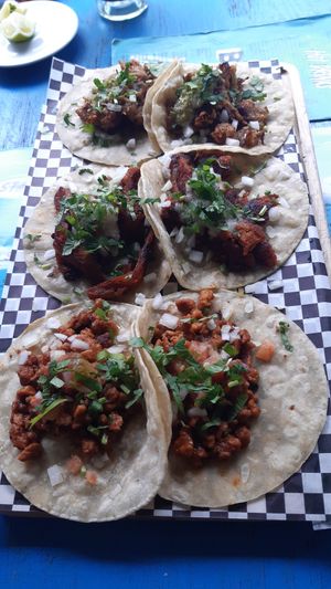 three out of four choice including two seitan and one soya at Pura Vida Vegan Tacos in Antwerpen