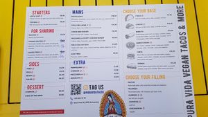 Menu at Pura Vida Vegan Tacos in Antwerpen