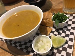 Tasty lentil soup at Pura Vida Vegan Tacos in Antwerpen