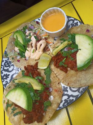 Chorizo tacos at Pura Vida Vegan Tacos in Antwerpen