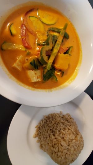 Pumpkin Curry. Very flavorful with perfectly cooked vegetables  at The Vegan Joint in Woodland Hills