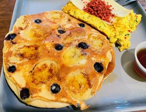 Tropical Tofu Scramble Pancakes  at The Vegan Joint in Woodland Hills