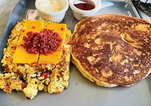Tofu scramble & pancakes combo  at The Vegan Joint in Woodland Hills