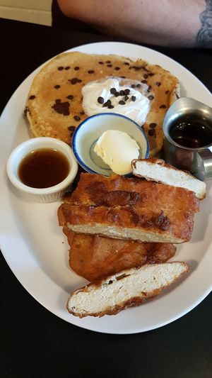 Chicken and pancakes. "Chicken" was delicious. Pancakes were decent at The Vegan Joint in Woodland Hills