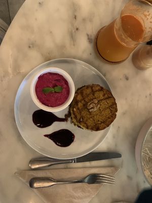 Pumpkin pie with beetroot sauce  at Planet Terra in Dubai