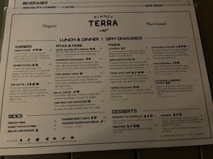 Menus  at Planet Terra in Dubai