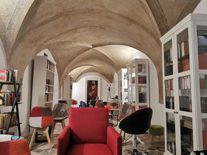 Library upstairs at Gelatarium in Florence