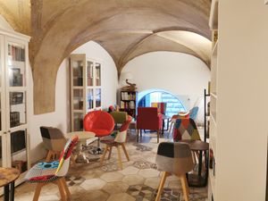 Library upstairs at Gelatarium in Florence