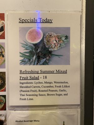 Ingredients for the delicious fruit salad.   at Tina's Garden Gourmet Cafe in Hilo