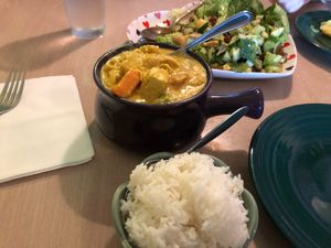 Yellow curry with tofu and nut medley salad at Tina's Garden Gourmet Cafe in Hilo
