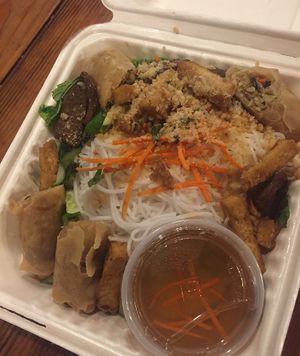 Noodles and spring rolls   at Loving Hut - Sunset District in San Francisco