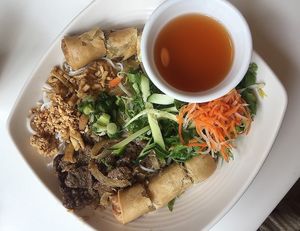 Noodles and spring rolls   at Loving Hut - Sunset District in San Francisco