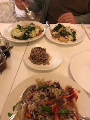 Fantastic menu! Red rice with Deluxe Vegetables and Divne Kelp Noodle. at Loving Hut - Sunset District in San Francisco