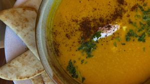 Soup with naan at The Ginger Kitchen in Yandina