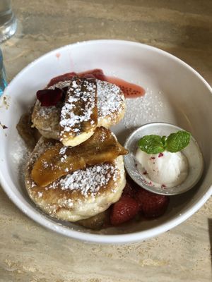 Vegan hotcakes  at WYLD in Raglan