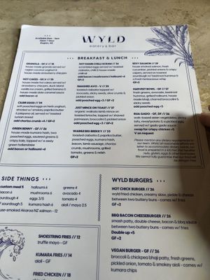 Menu (it’s almost cropped off the photo but there is also a vegan burger)   at WYLD in Raglan