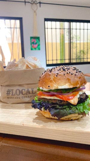 Gluten free veggie burger  at #LOCAL Mercado Gourmet in Merida