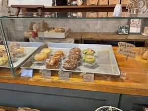 Clearly labeled vegan muffins.  at Soy Soy Cafe in Okinawa