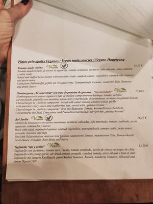 Carta vegana at Melitón Jardin in Altea