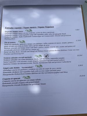 Vegan menu starters  at Melitón Jardin in Altea