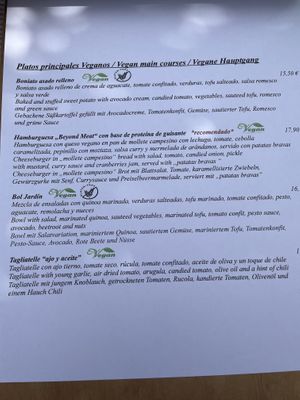 Vegan menu mains  at Melitón Jardin in Altea
